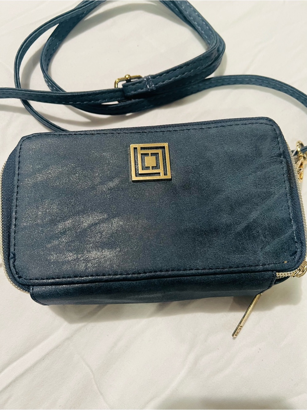 Liz Claiborne Navy Crossbody Wallet with Gold Accent